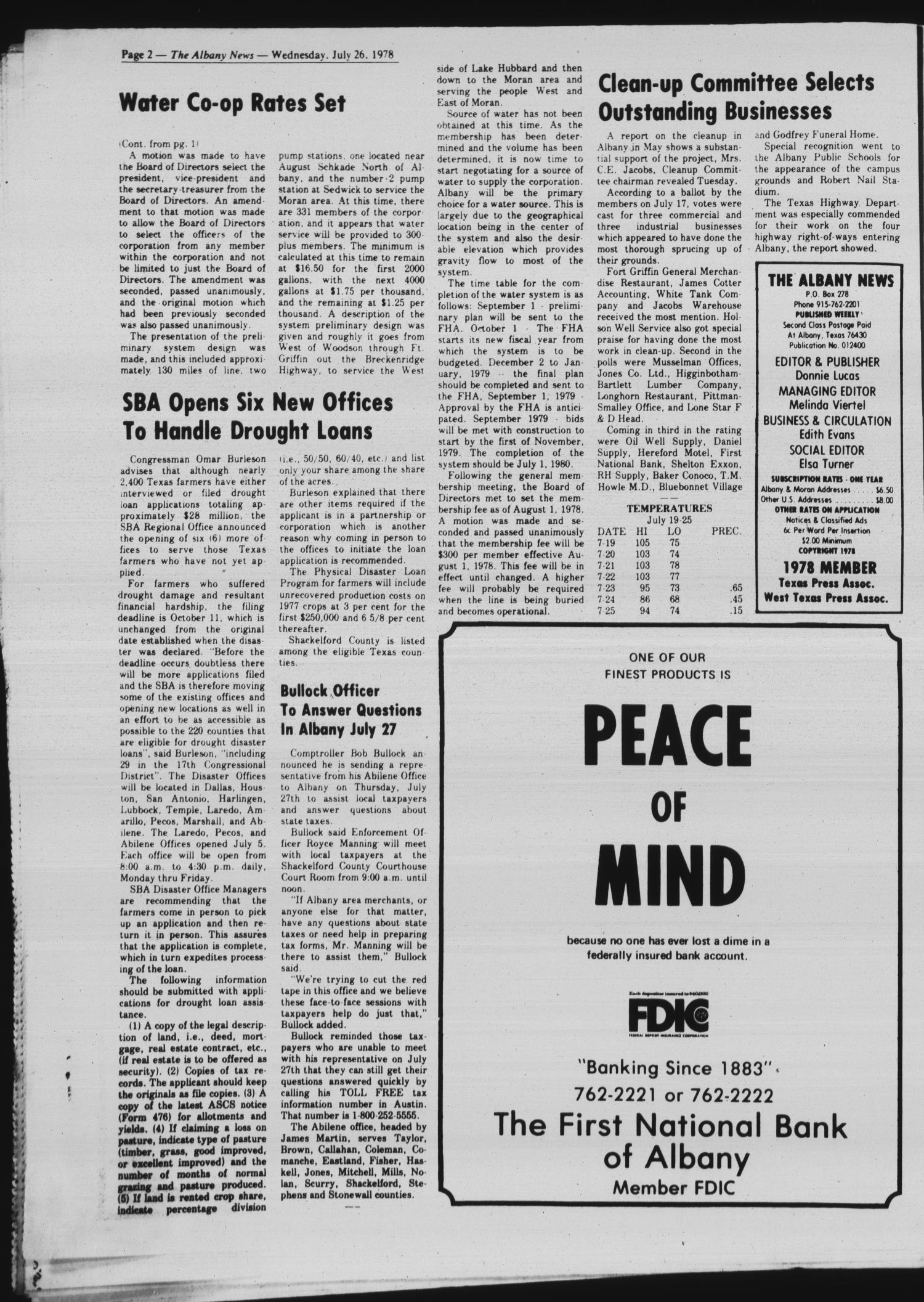 The Albany News (Albany, Tex.), Vol. 103, No. 5, Ed. 1 Wednesday, July 26, 1978
                                                
                                                    [Sequence #]: 2 of 12
                                                