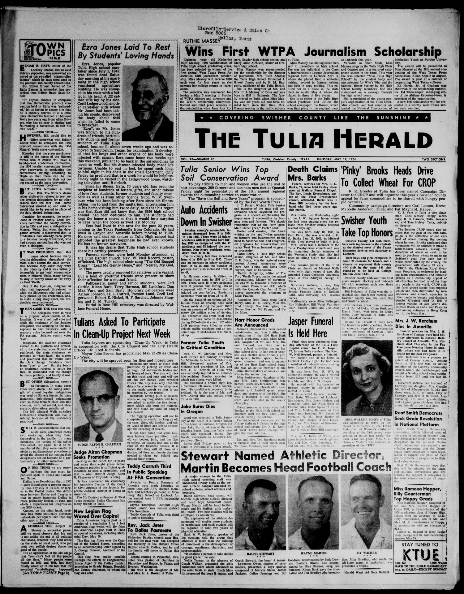 The Tulia Herald (Tulia, Tex), Vol. 47, No. 20, Ed. 1, Thursday, May 17, 1956
                                                
                                                    1
                                                