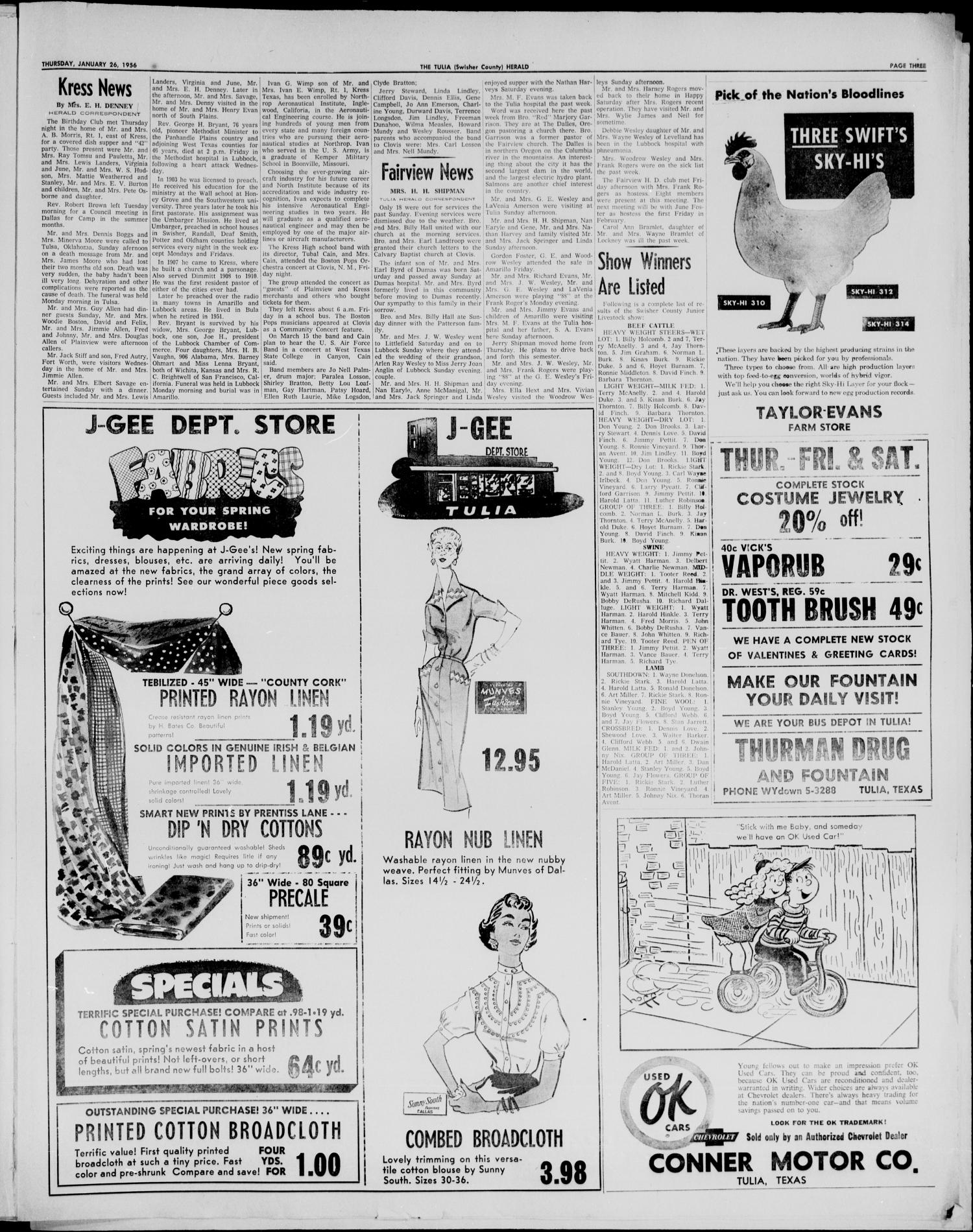 The Tulia Herald (Tulia, Tex), Vol. 47, No. 4, Ed. 1, Thursday, January 26, 1956
                                                
                                                    3
                                                
