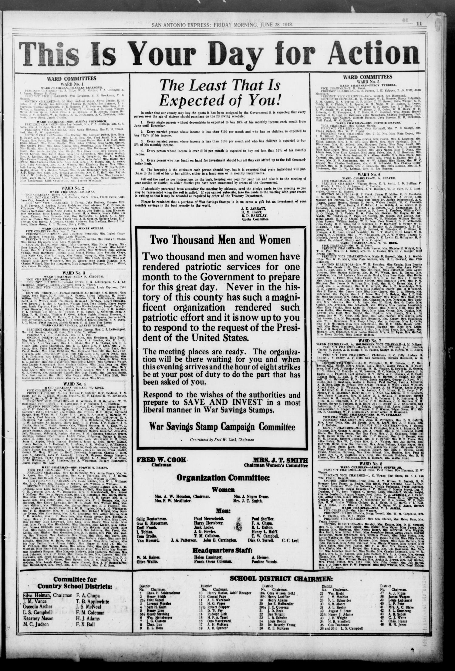 San Antonio Express San Antonio Tex Vol 53 No 180 Ed 1 Friday June 28 1918 Page 11 Of The Portal To Texas History