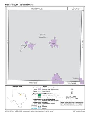Primary view of object titled '2007 Economic Census Map: Wise County, Texas - Economic Places'.