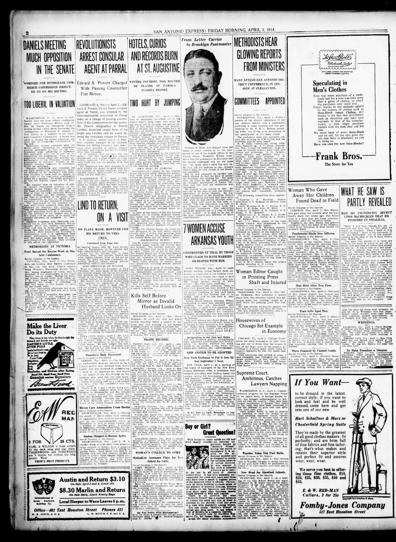 San Antonio Express. (San Antonio, Tex.), Vol. 49, No. 93, Ed. 1 Friday, April 3, 1914
                                                
                                                    [Sequence #]: 2 of 18
                                                