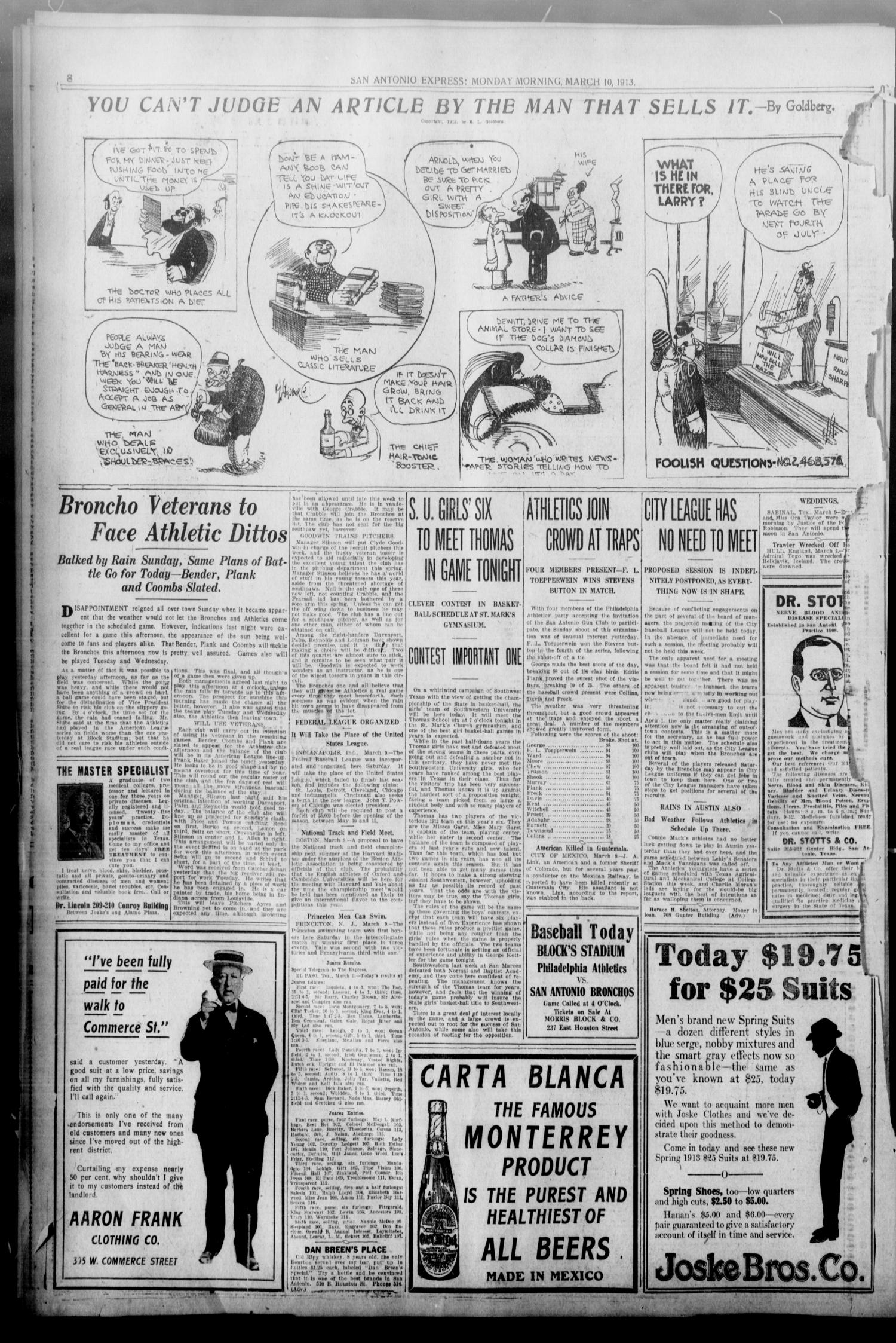 San Antonio Express. (San Antonio, Tex.), Vol. 48, No. 69, Ed. 1 Monday, March 10, 1913
                                                
                                                    [Sequence #]: 8 of 14
                                                
