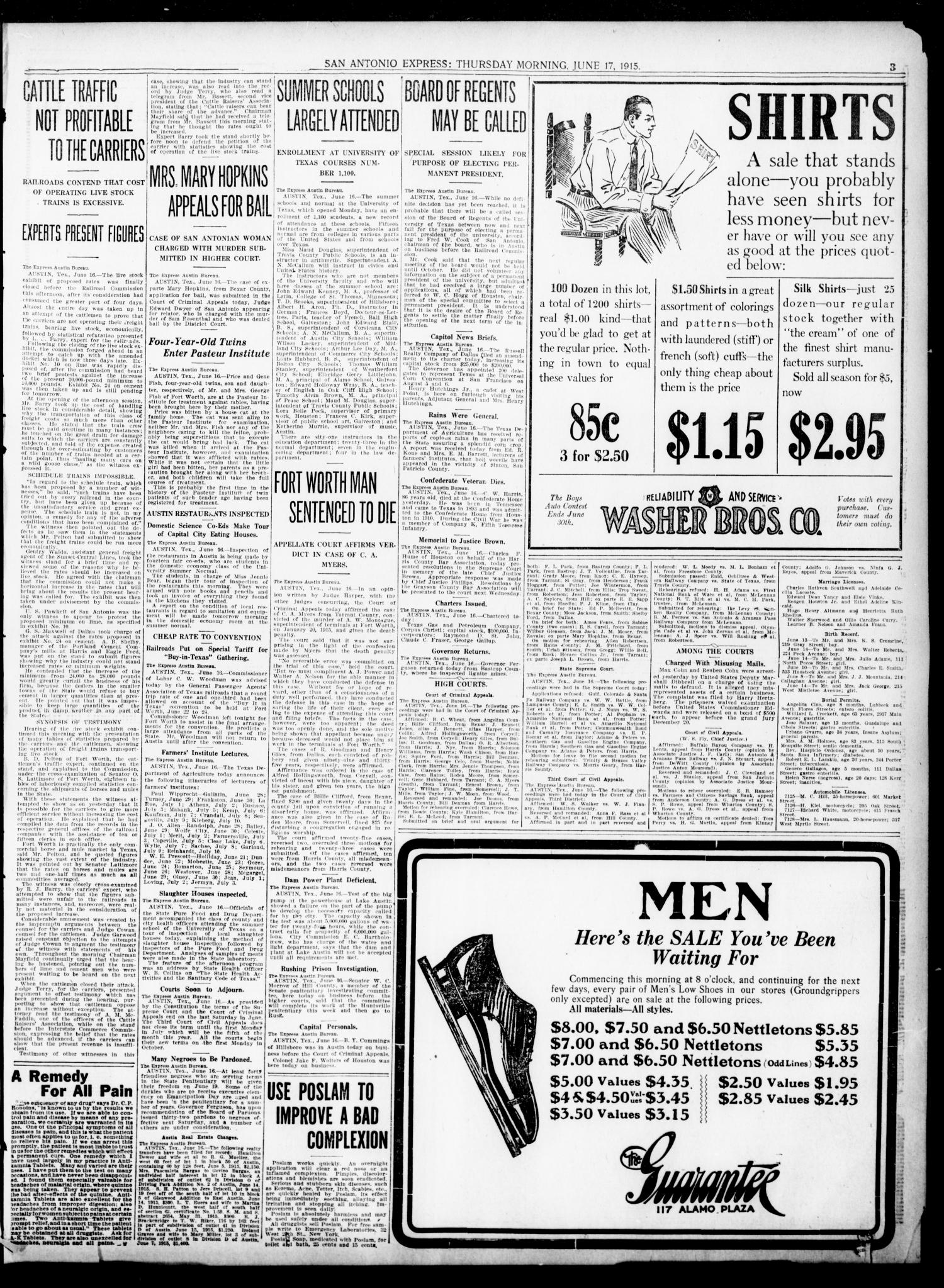 San Antonio Express. (San Antonio, Tex.), Vol. 50, No. 168, Ed. 1 Thursday, June 17, 1915
                                                
                                                    [Sequence #]: 3 of 18
                                                