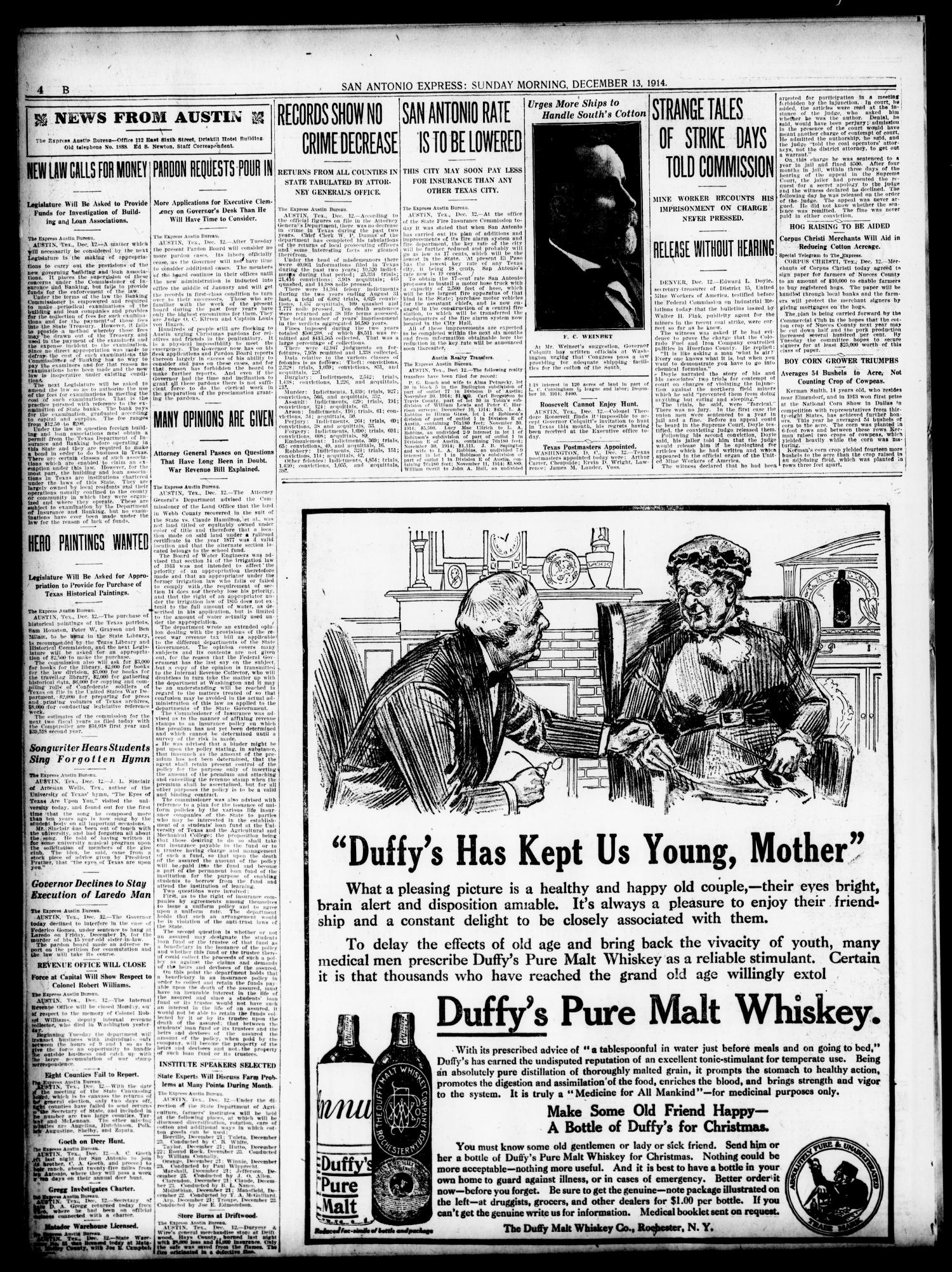 San Antonio Express. (San Antonio, Tex.), Vol. 49, No. 347, Ed. 1 Sunday, December 13, 1914
                                                
                                                    [Sequence #]: 4 of 84
                                                