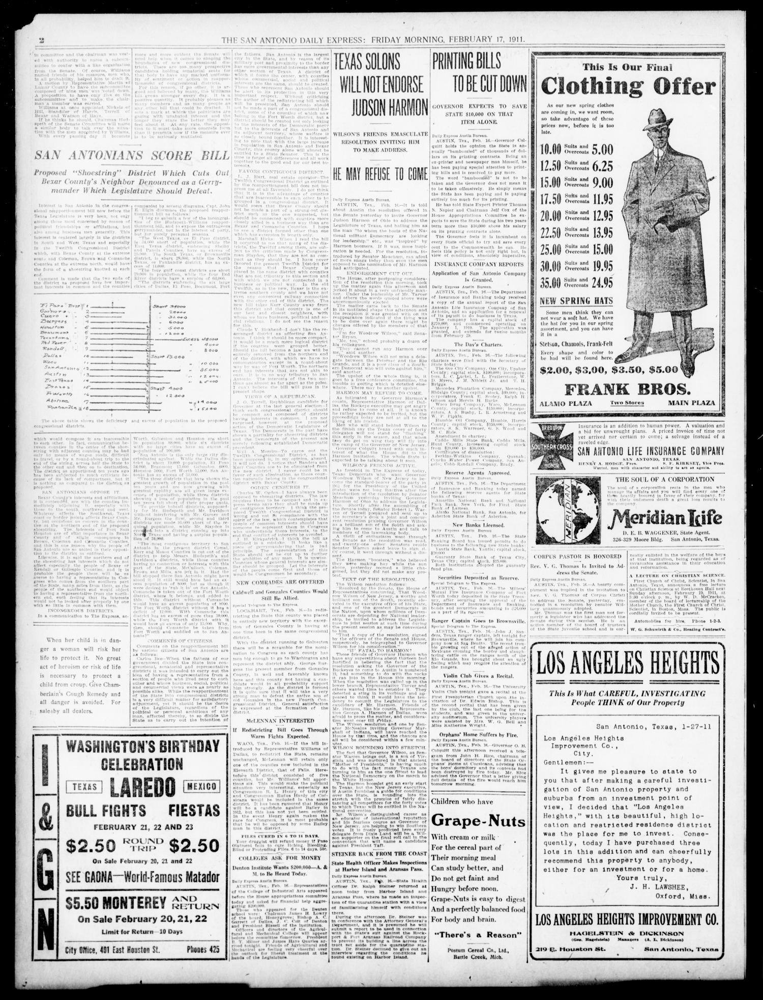 The Daily Express. (San Antonio, Tex.), Vol. 46, No. 48, Ed. 1 Friday, February 17, 1911
                                                
                                                    [Sequence #]: 2 of 20
                                                