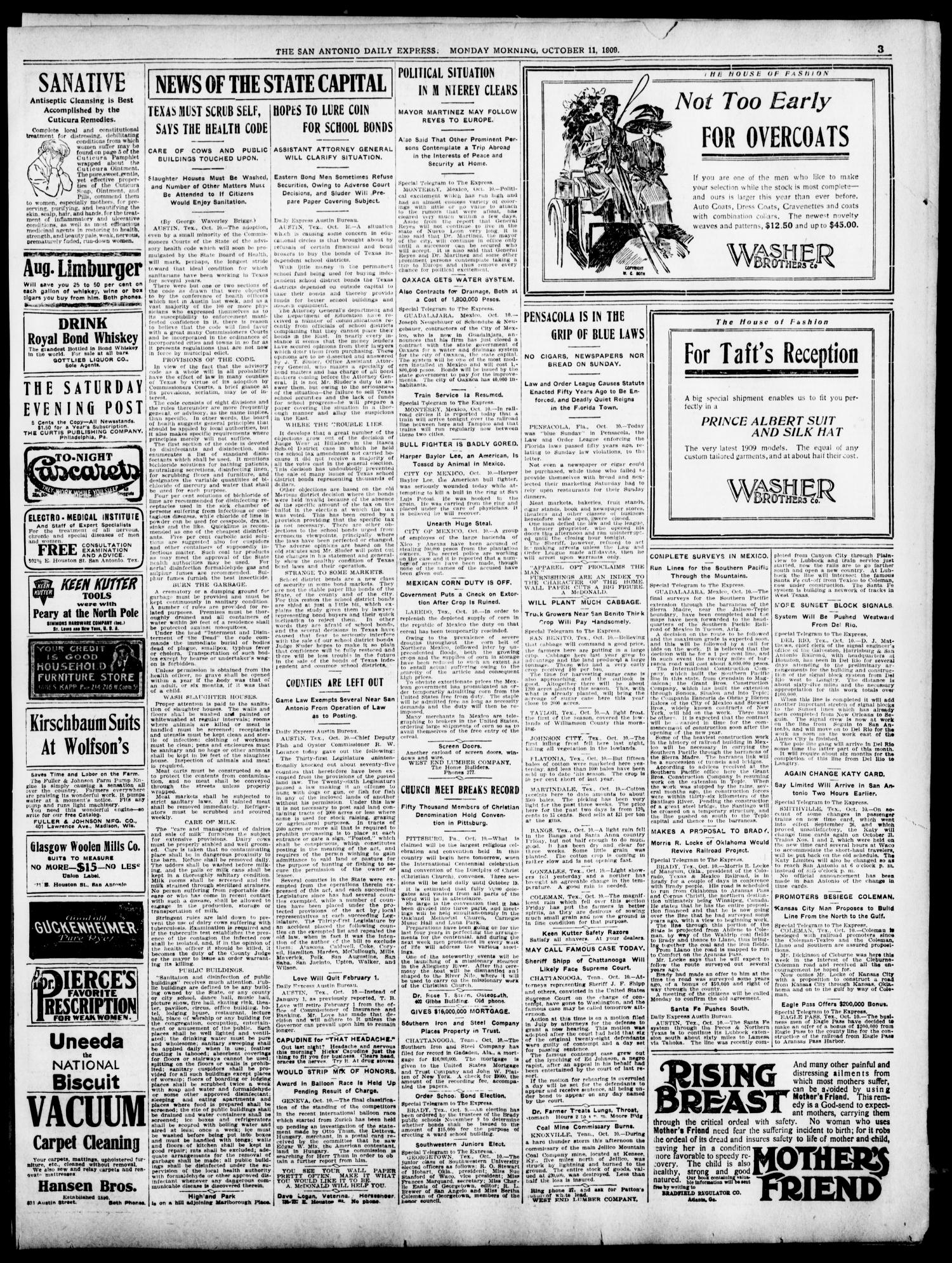 The Daily Express. (San Antonio, Tex.), Vol. 44, No. 284, Ed. 1 Monday, October 11, 1909
                                                
                                                    [Sequence #]: 3 of 12
                                                