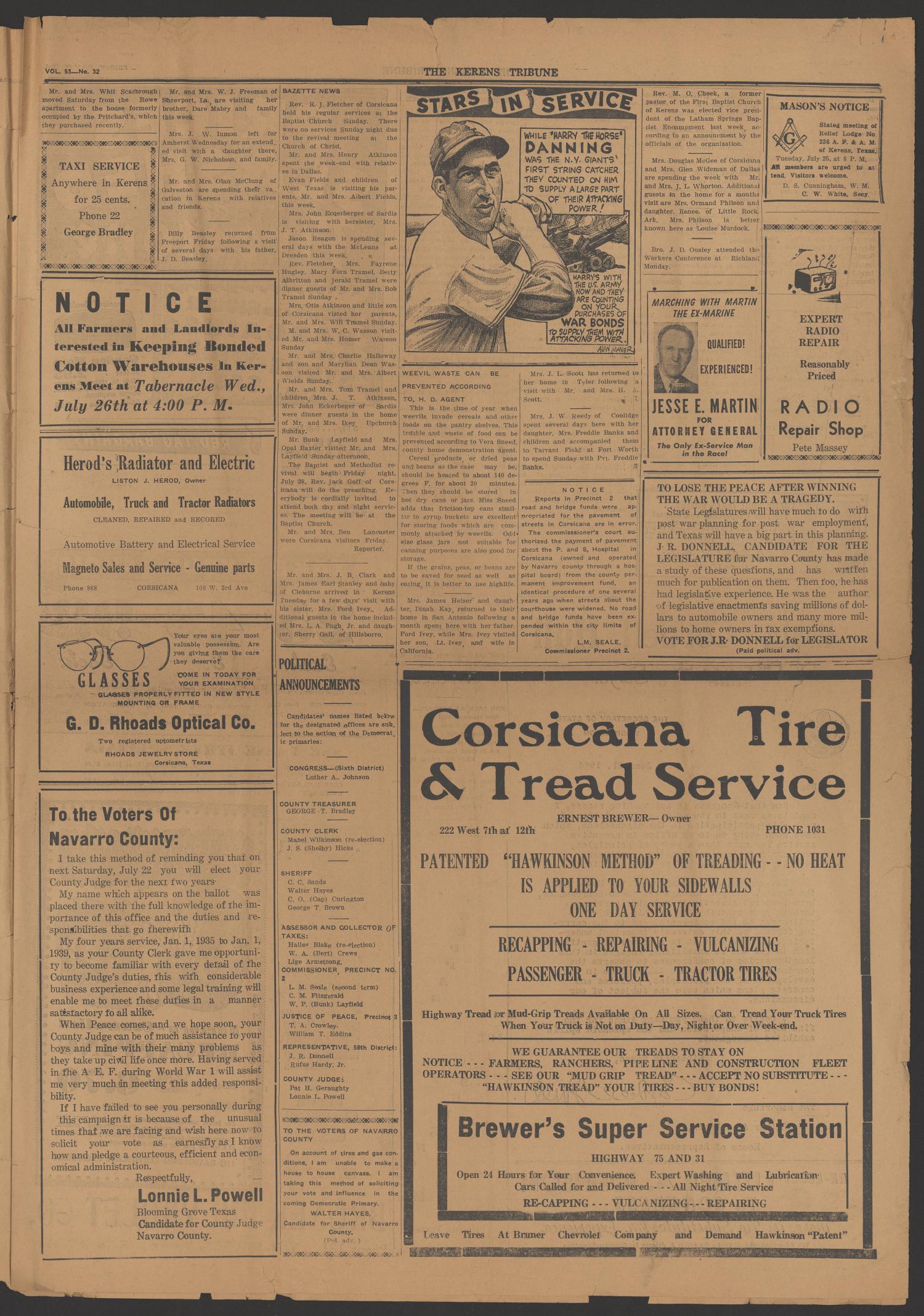 The Kerens Tribune (Kerens, Tex.), Vol. 53, No. 32, Ed. 1 Friday, July 21, 1944
                                                
                                                    [Sequence #]: 3 of 6
                                                