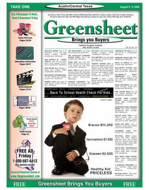 Primary view of object titled 'The Greensheet (Austin, Tex.), Vol. 29, No. 25, Ed. 1 Thursday, August 3, 2006'.