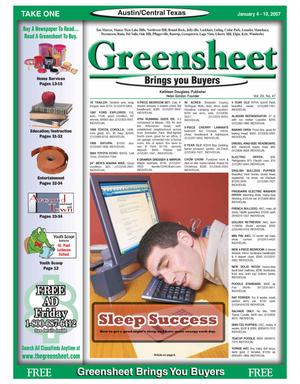 Primary view of object titled 'The Greensheet (Austin, Tex.), Vol. 29, No. 47, Ed. 1 Thursday, January 4, 2007'.