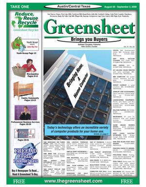 Primary view of object titled 'The Greensheet (Austin, Tex.), Vol. 31, No. 29, Ed. 1 Thursday, August 28, 2008'.