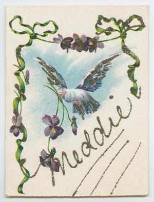 Primary view of object titled '[Postcard of Bird with Flowers and Ribbon]'.