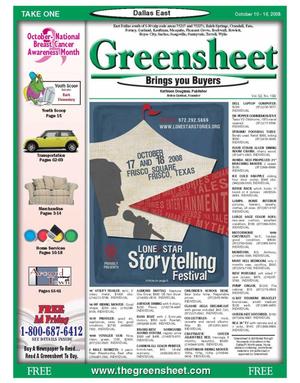 Primary view of object titled 'The Greensheet (Dallas, Tex.), Vol. 32, No. 188, Ed. 1 Friday, October 10, 2008'.