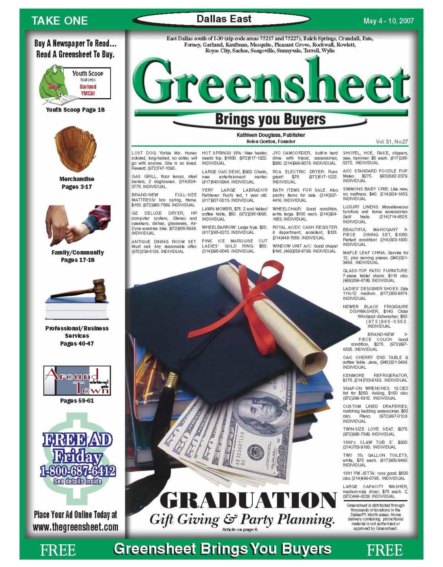 The Greensheet (Dallas, Tex.), Vol. 31, No. 27, Ed. 1 Friday, May 4