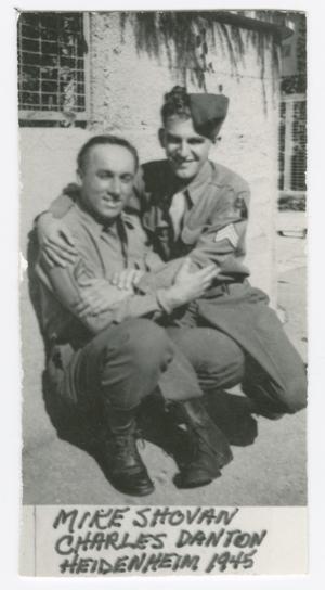 Primary view of object titled '[Mike Shovan and Charles Danton Embracing by a Wall]'.