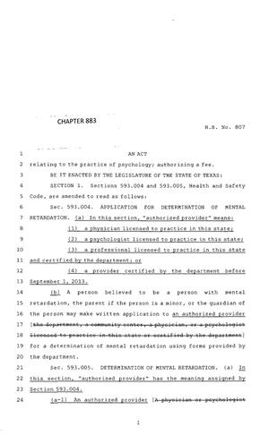 83rd Texas Legislature, Regular Session, House Bill 807, Chapter 883