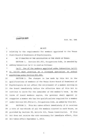 83rd Texas Legislature, Regular Session, House Bill 646, Chapter 869