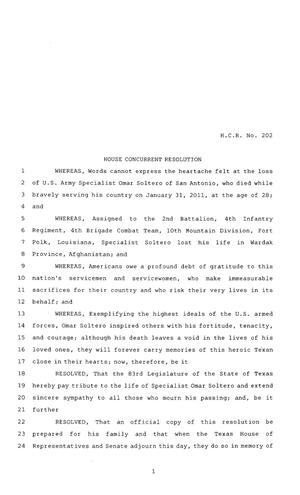 83rd Texas Legislature, Regular Session, House Concurrent Resolution 202