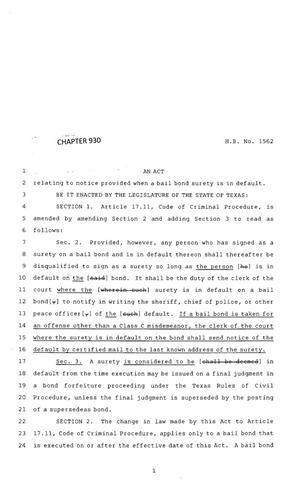 83rd Texas Legislature, Regular Session, House Bill 1562, Chapter 930