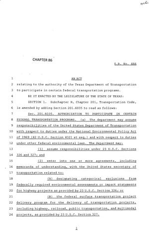 83rd Texas Legislature, Regular Session, Senate Bill 466, Chapter 86