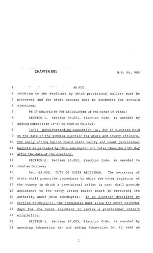 83rd Texas Legislature, Regular Session, House Bill 985, Chapter 891
