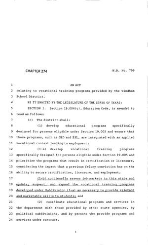 83rd Texas Legislature, Regular Session, House Bill 799, Chapter 274