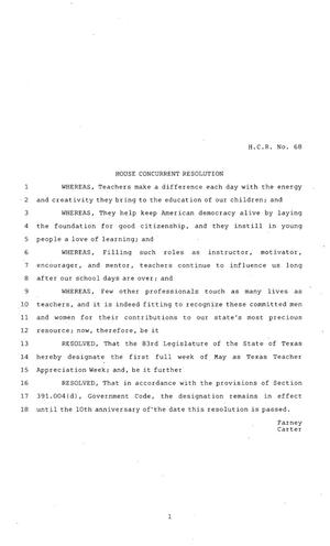 83rd Texas Legislature, Regular Session, House Concurrent Resolution 68