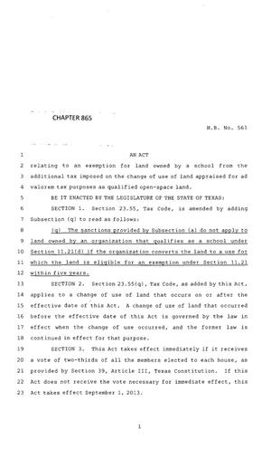 83rd Texas Legislature, Regular Session, House Bill 561, Chapter 865