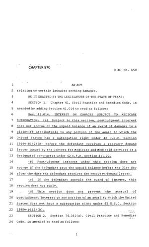 83rd Texas Legislature, Regular Session, House Bill 658, Chapter 870
