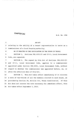 83rd Texas Legislature, Regular Session, House Bill 654, Chapter 262