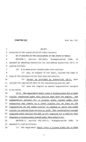 83rd Texas Legislature, Regular Session, House Bill 511, Chapter 252