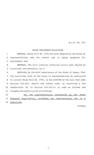 83rd Texas Legislature, Regular Session, House Concurrent Resolution 223