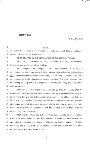 83rd Texas Legislature, Regular Session, Senate Bill 458, Chapter 85