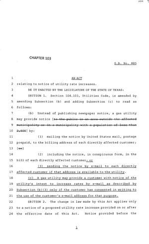 83rd Texas Legislature, Regular Session, Senate Bill 885, Chapter 103