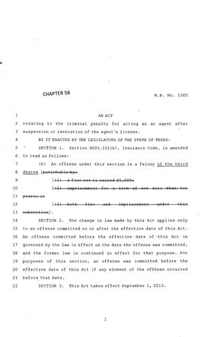 83rd Texas Legislature, Regular Session, House Bill 1305, Chapter 58