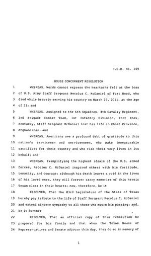 83rd Texas Legislature, Regular Session, House Concurrent Resolution 149