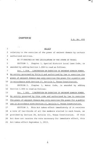 83rd Texas Legislature, Regular Session, Senate Bill 655, Chapter 92