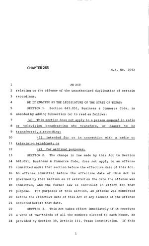 83rd Texas Legislature, Regular Session, House Bill 1043, Chapter 285