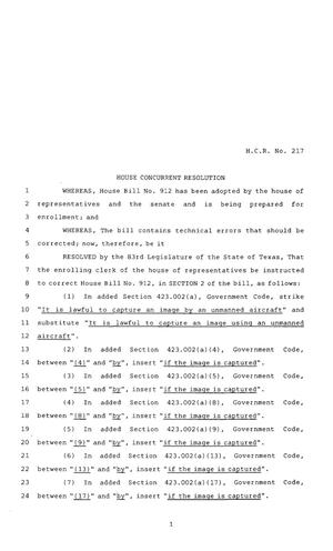 83rd Texas Legislature, Regular Session, House Concurrent Resolution 217