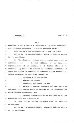 Primary view of object titled '83rd Texas Legislature, Regular Session, House Bill 5, Chapter 211'.