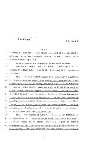 83rd Texas Legislature, Regular Session, House Bill 232, Chapter 848