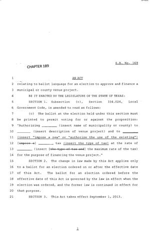 83rd Texas Legislature, Regular Session, Senate Bill 169, Chapter 189