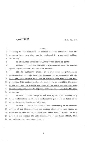 83rd Texas Legislature, Regular Session, House Bill 341, Chapter 239