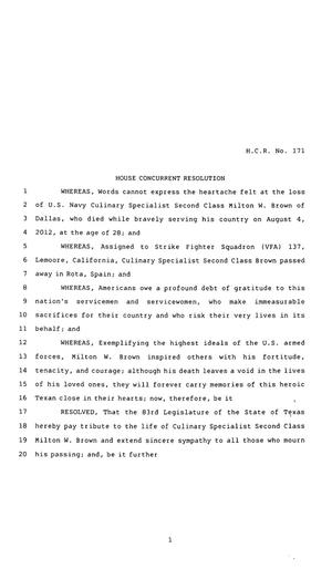 83rd Texas Legislature, Regular Session, House Concurrent Resolution 171