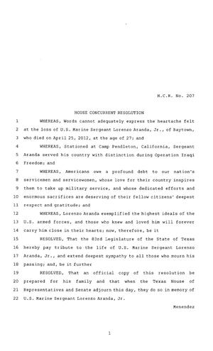 83rd Texas Legislature, Regular Session, House Concurrent Resolution 207