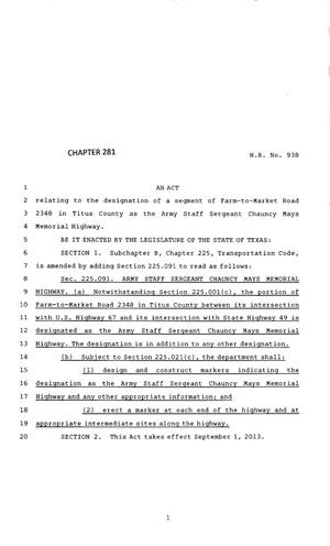 83rd Texas Legislature, Regular Session, House Bill 938, Chapter 281