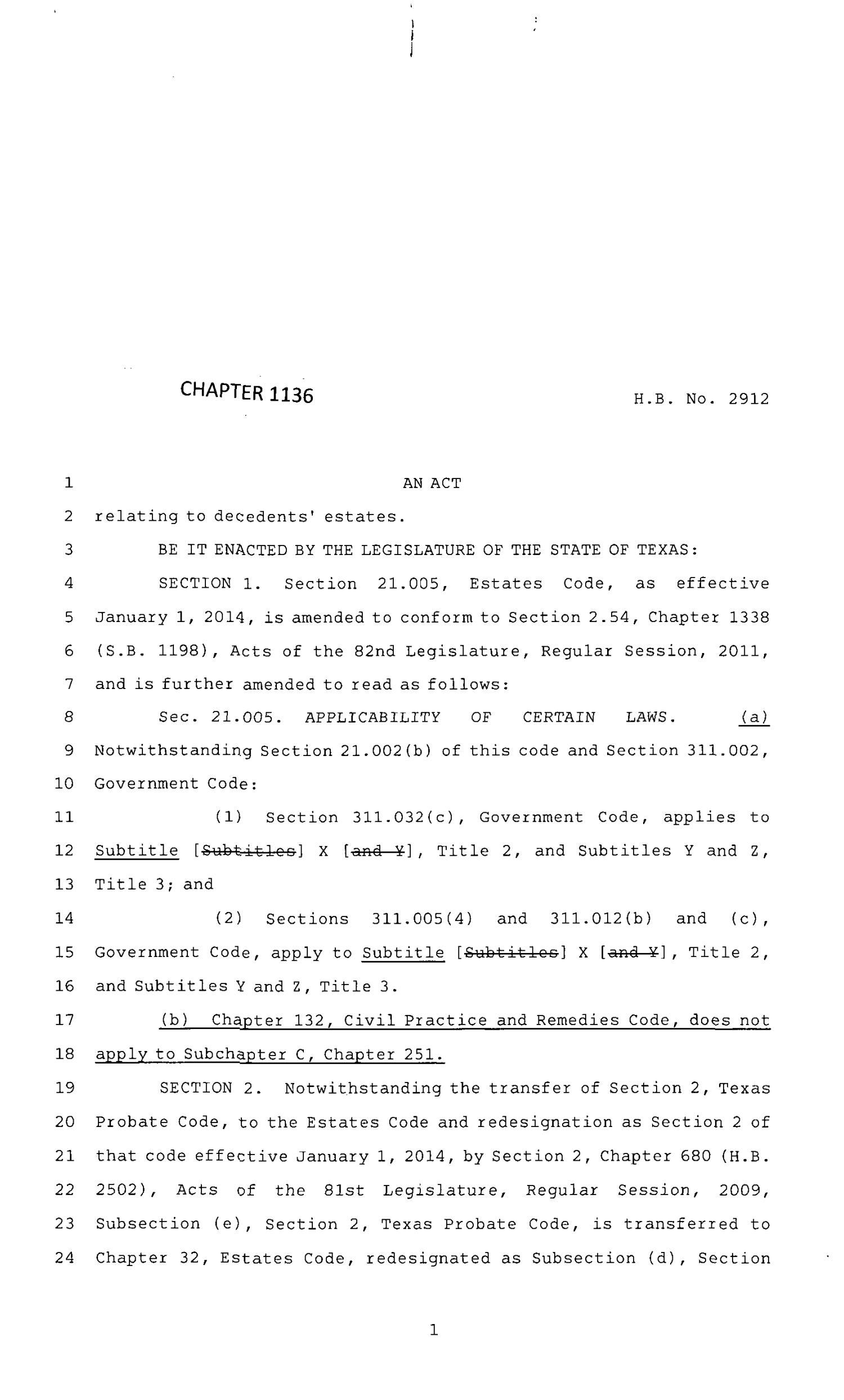 83rd Texas Legislature, Regular Session, House Bill 2912, Chapter 1136