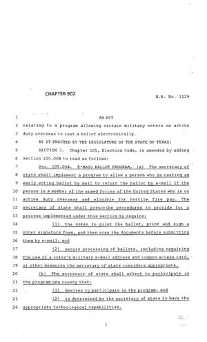 Primary view of object titled '83rd Texas Legislature, Regular Session, House Bill 1129, Chapter 902'.