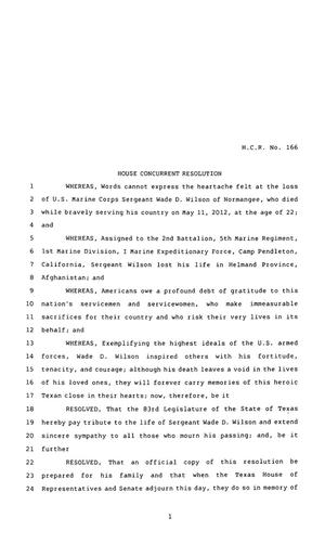83rd Texas Legislature, Regular Session, House Concurrent Resolution 166