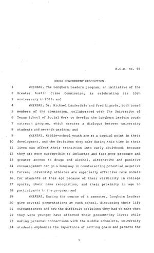 83rd Texas Legislature, Regular Session, House Concurrent Resolution 95